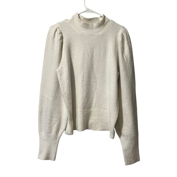 Express Sweater Puffed Sleeve White Cream Size Medium Preppy Career Classic City - Picture 1 of 16